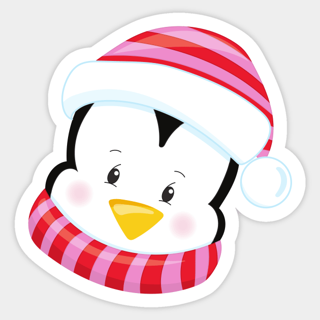 Cute Penguin, Penguin With Scarf, Penguin With Hat Sticker by Jelena Dunčević